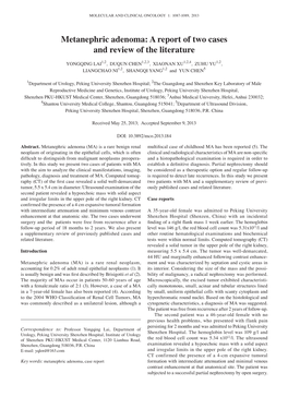 Metanephric Adenoma: a Report of Two Cases and Review of the Literature