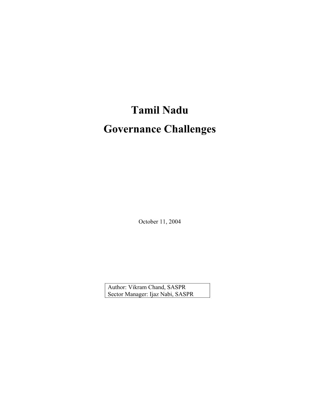 Tamil Nadu Governance Challenges