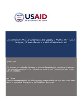 Assessment of FARA 1.0 Outcomes on the Capacity of MOH and Chts, and the Quality of Service Provision at Health Facilities in Liberia