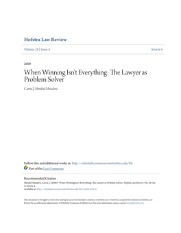 The Lawyer As Problem Solver Carrie J