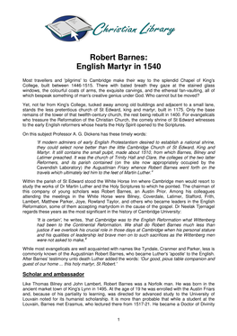 Robert Barnes: English Martyr in 1540