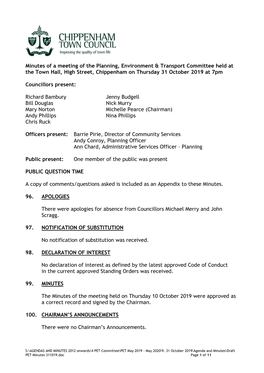 Minutes of a Meeting of the Planning and Environment Committee Held At
