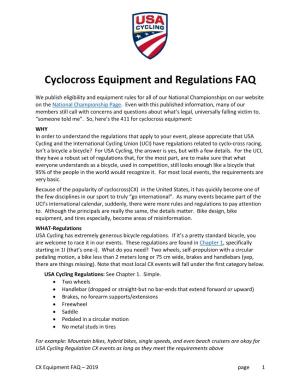 CX Equipment FAQ – 2019 Page 1
