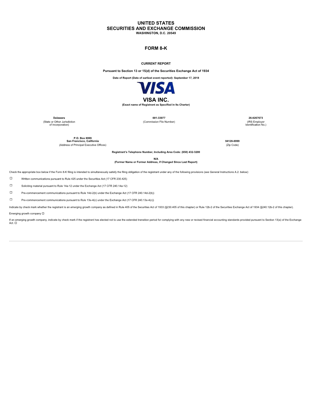 VISA INC. (Exact Name of Registrant As Specified in Its Charter)