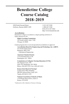 Benedictine College Course Catalog 2018-2019