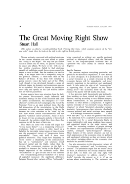 The Great Moving Right Show Stuart Hall (The Author Co-Edited a Recently Published Book