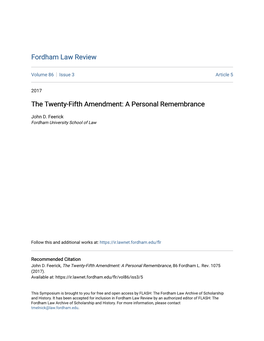 The Twenty-Fifth Amendment: a Personal Remembrance