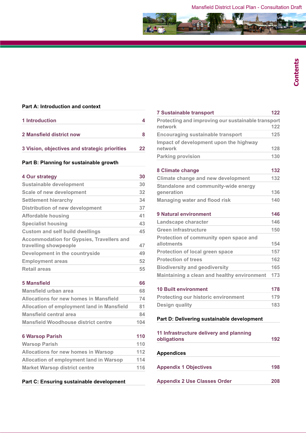 Mansfield District Local Plan - Consultation Draft Contents