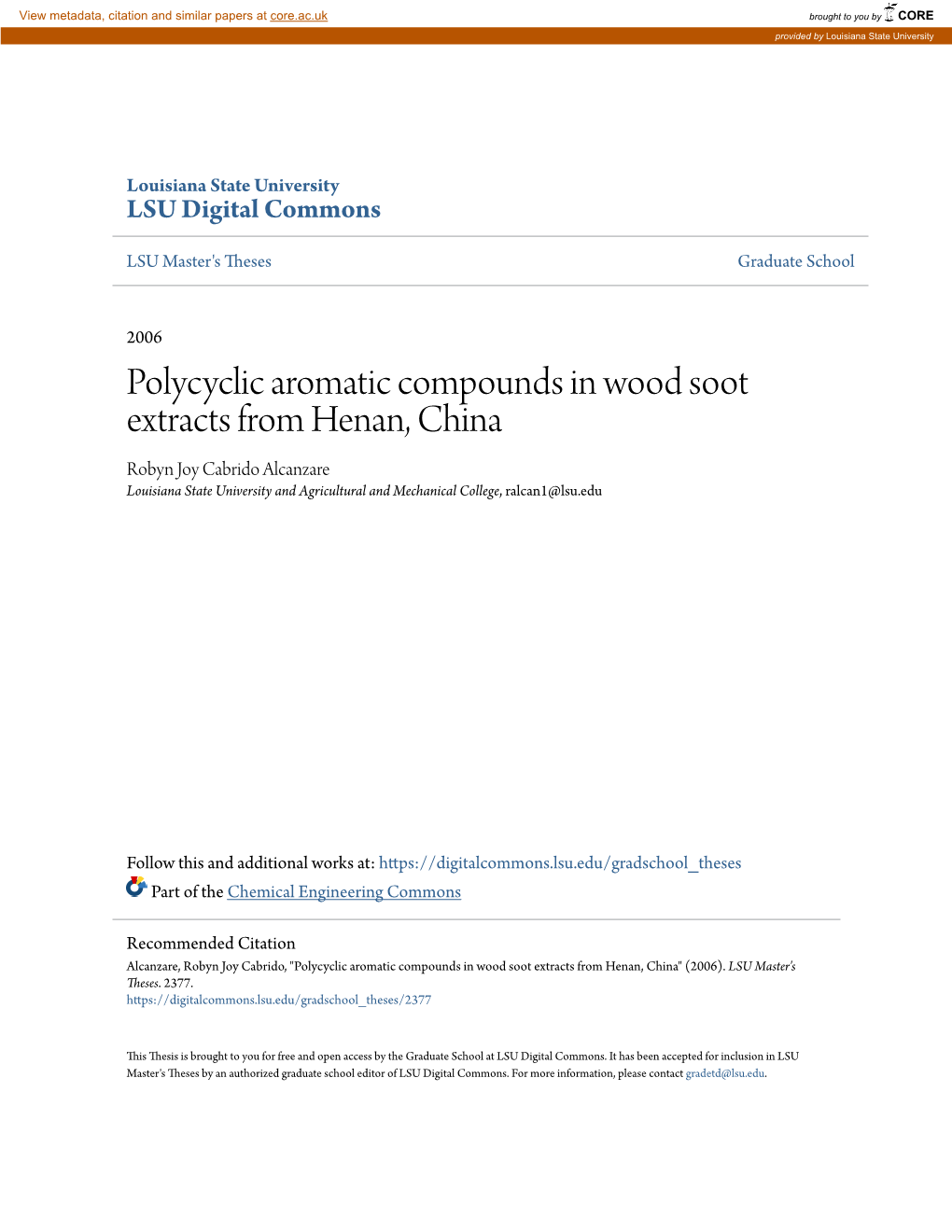 Polycyclic Aromatic Compounds in Wood Soot Extracts from Henan, China