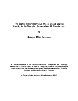 The Baptist Vision: Narrative Theology and Baptist Identity in the Thought of James Wm