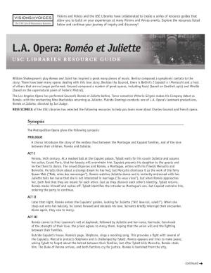 USC Visions & Voices: L.A. Opera: Roméo Et Juliette