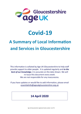 Covid-19 a Summary of Local Information and Services in Gloucestershire