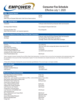 Consumer Fee Schedule Effective July 1, 2020