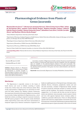 Pharmacological Evidence from Plants of Genus Jacaranda