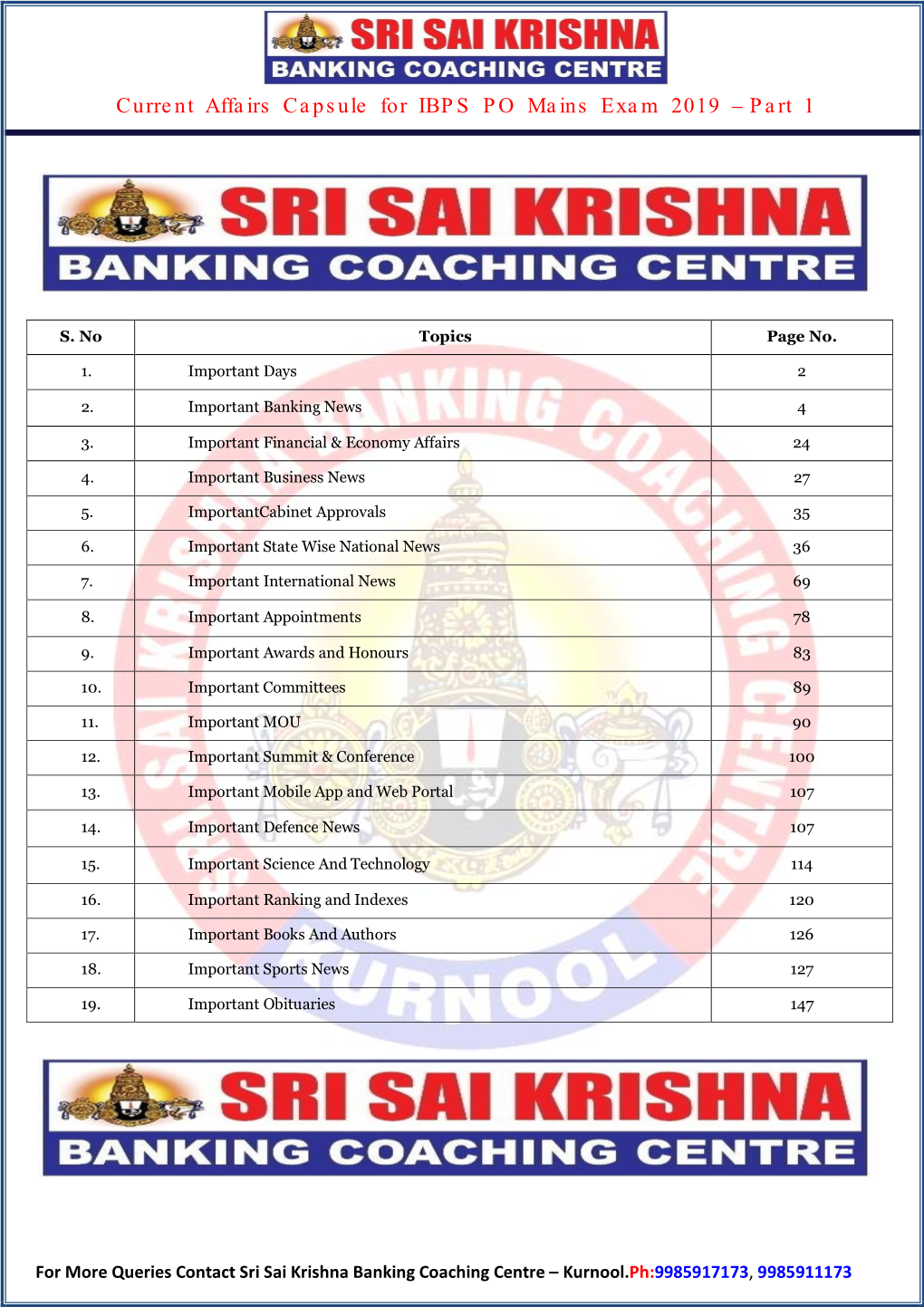 Current Affairs Capsule for IBPS PO Mains Exam 2019 – Part 1