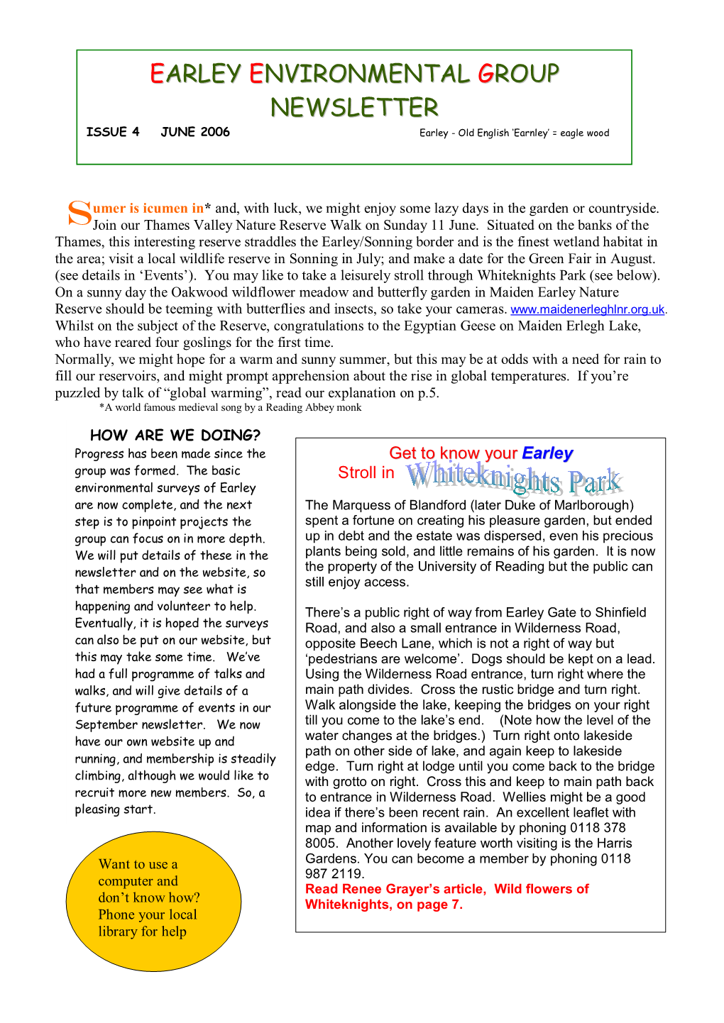 Earley Environmental Group Newsletter