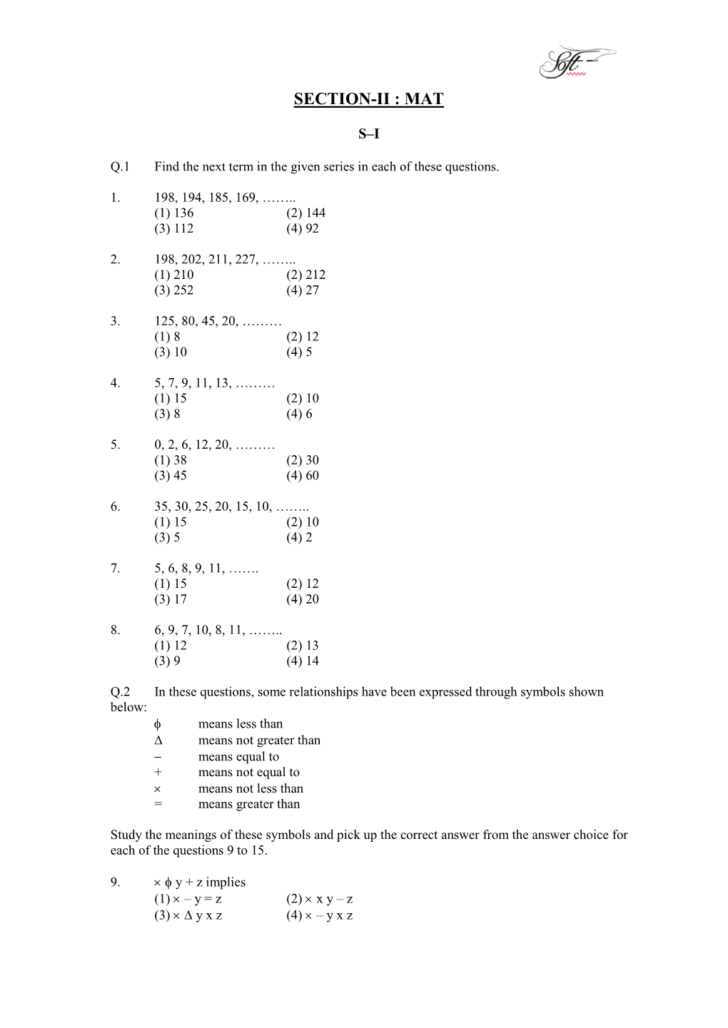 Section-Ii : Mat