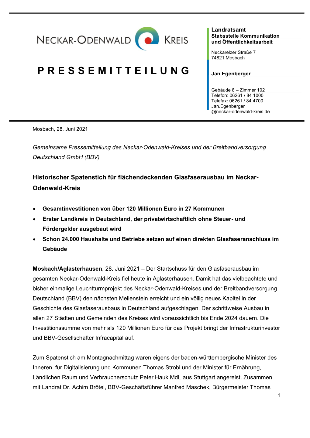 PRESSEMITTEILUNG Jan Egenberger