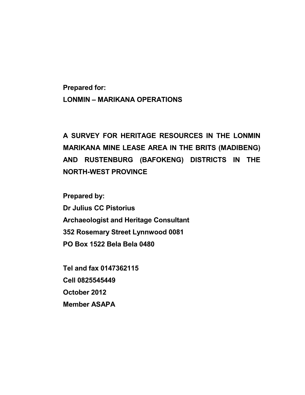 Lonmin – Marikana Operations