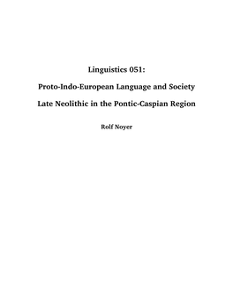 Proto-Indo-European Language and Society Late