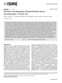 Phenolic Acid-Degrading Paraburkholderia Prime Decomposition in Forest Soil ✉ Roland C