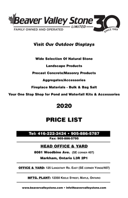 2020 Price List