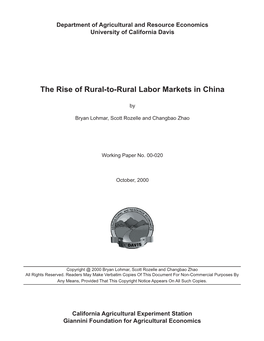 The Rise of Rural-To-Rural Labor Markets in China
