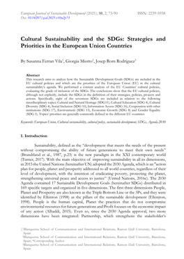 Cultural Sustainability and the Sdgs: Strategies and Priorities in the European Union Countries