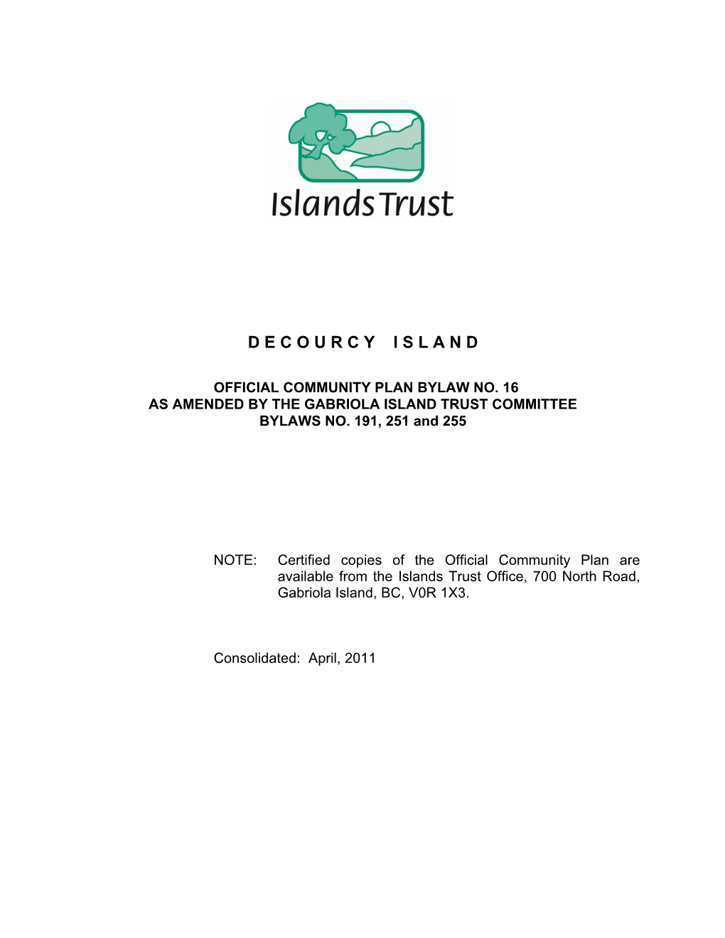 Decourcy Island Official Community Plan