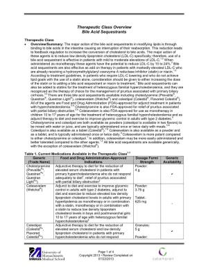 Therapeutic Class Overview Bile Acid Sequestrants