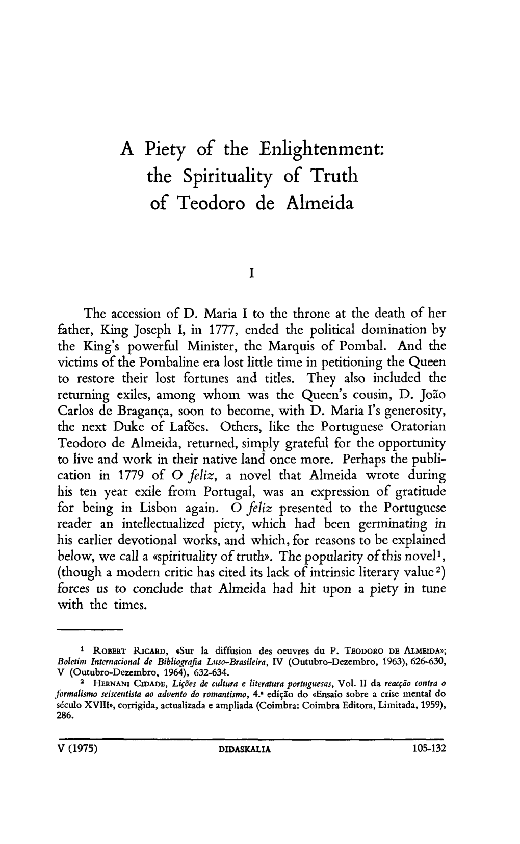 The Spirituality of Truth of Teodoro De Almeida