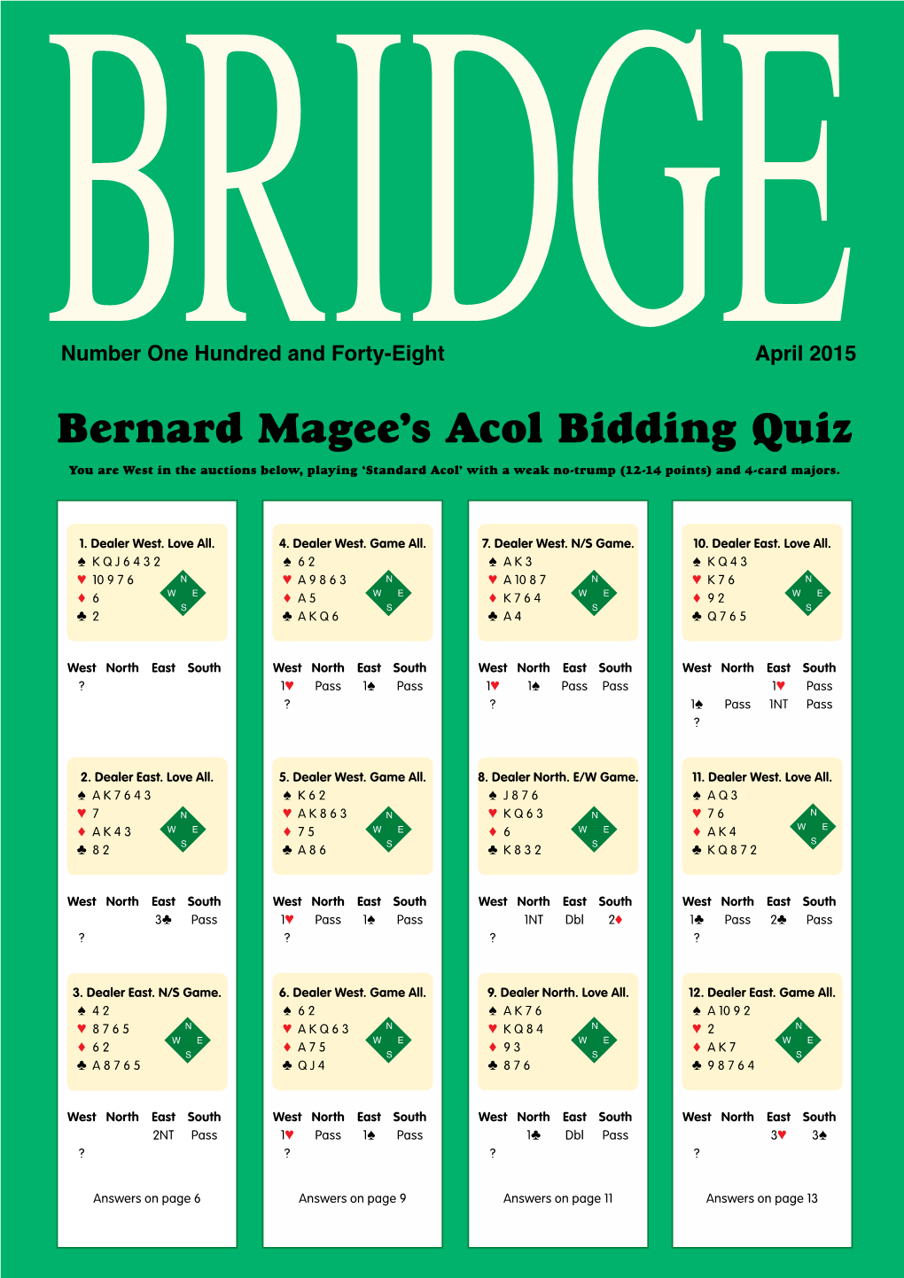 Bernard Magee's Acol Bidding Quiz