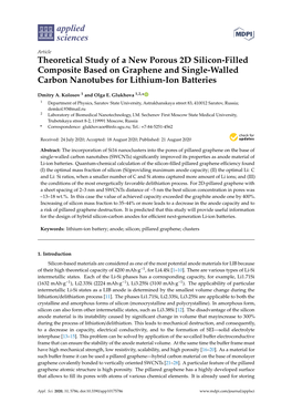 Theoretical Study of a New Porous 2D Silicon-Filled Composite Based on Graphene and Single-Walled Carbon Nanotubes for Lithium-Ion Batteries