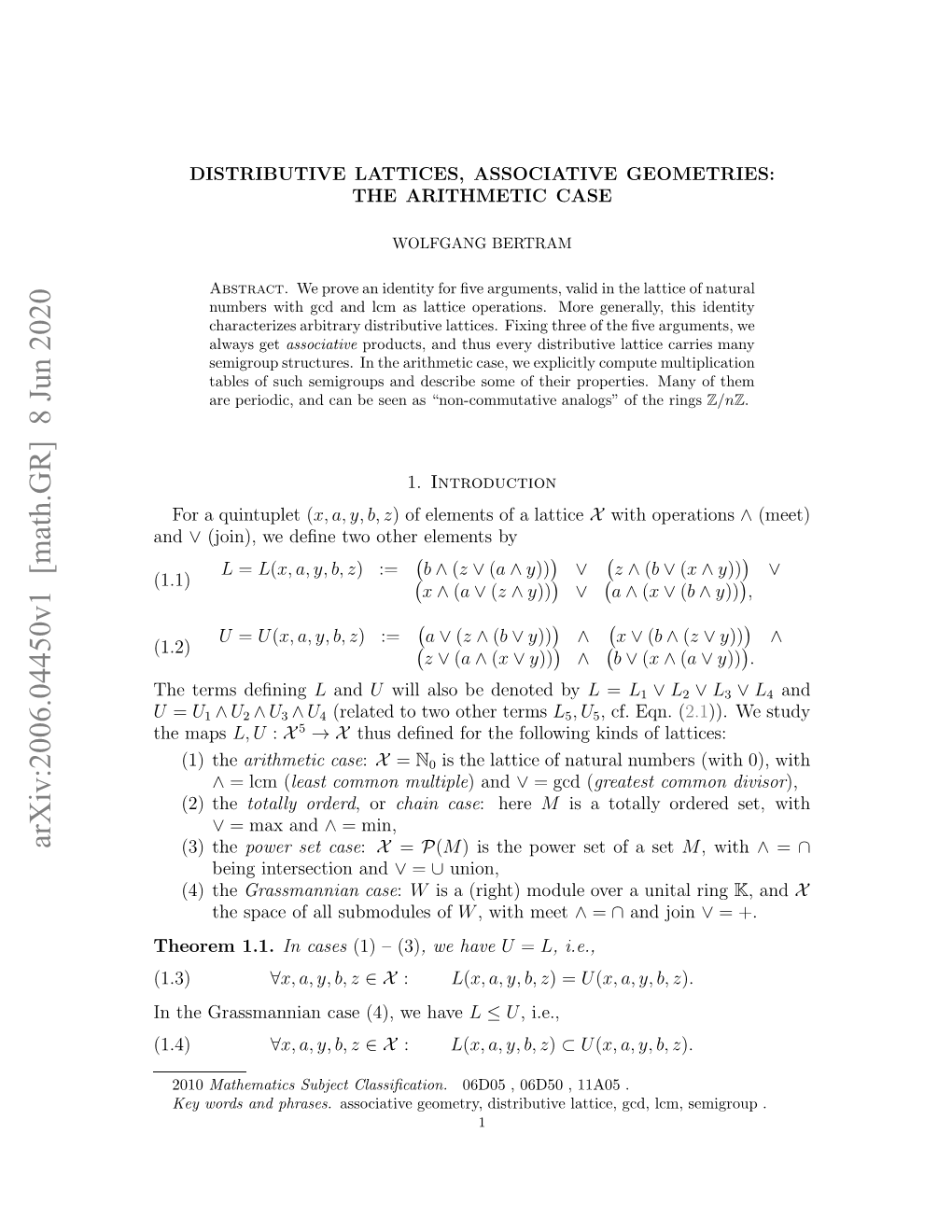 Distributive Lattices, Associative Geometries: the Arithmetic Case