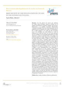 Breve Revisión Sobre La Polinización De Cícadas En El Istmo De Panamá BRIEF REVIEW of the POLLINATION of CYCADS in the ISTHMUS of PANAMA