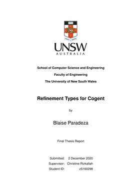 Refinement Types for Cogent Blaise Paradeza