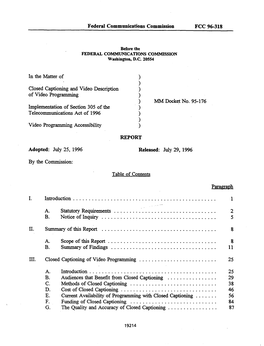 Federal Communications Commission FCC 96-318 REPORT