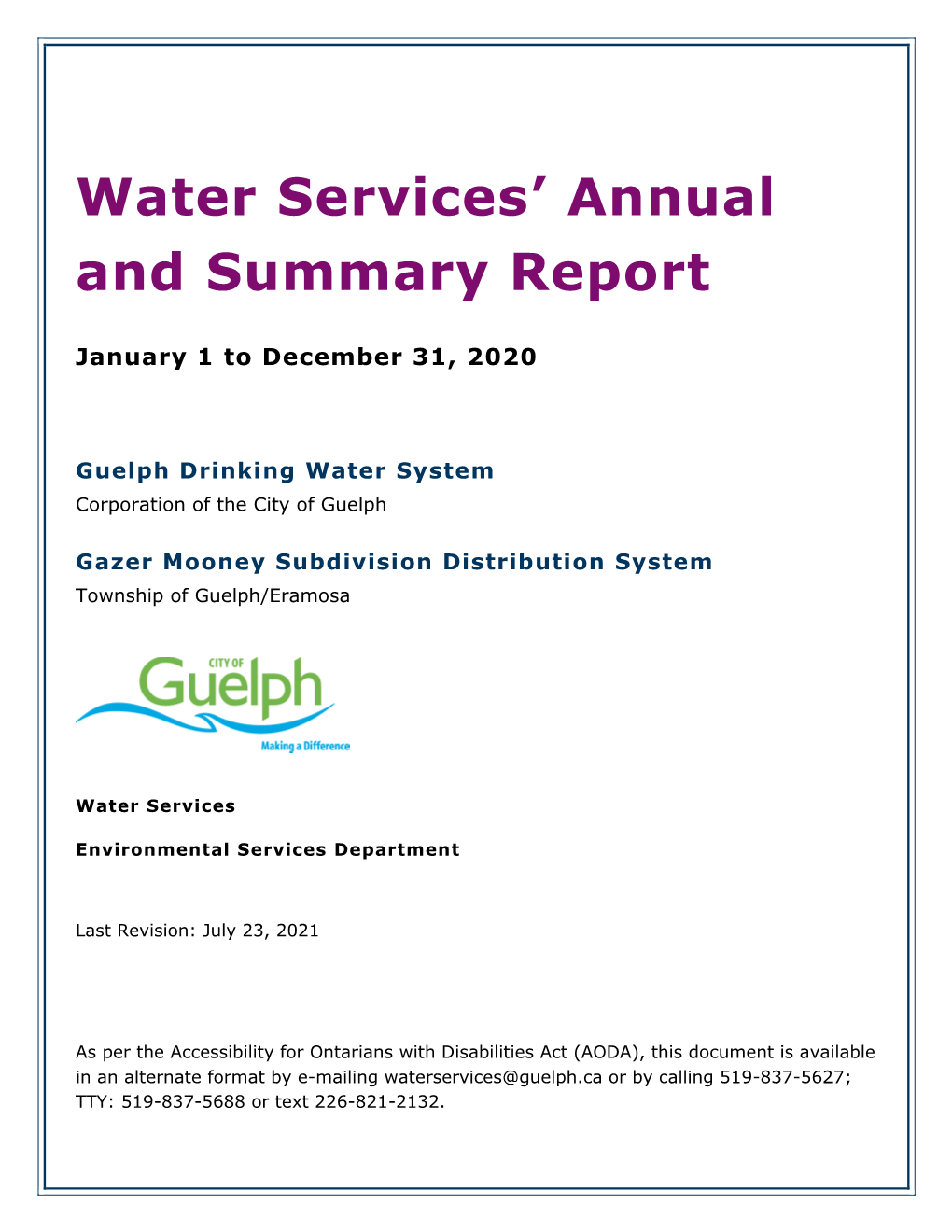 2020 Water Services Annual and Summary Report