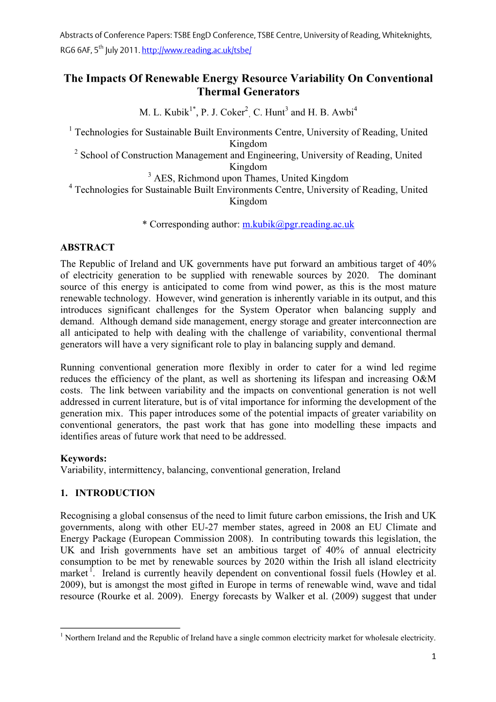 The Impacts of Renewable Energy Resource Variability on Conventional Thermal Generators