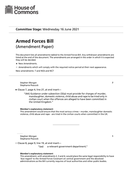 Armed Forces Bill (Amendment Paper)