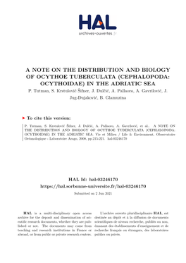 A Note on the Distribution and Biology of Ocythoe Tuberculata (Cephalopoda: Ocythoidae) in the Adriatic Sea P