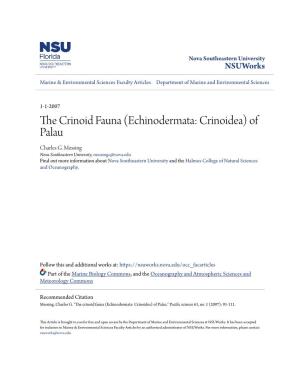 The Crinoid Fauna (Echinodermata: Crinoidea) of Palau." Pacific Cs Ience 61, No
