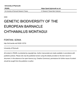 Genetic Biodiversity of the European Barnacle Chthamalus Montagui