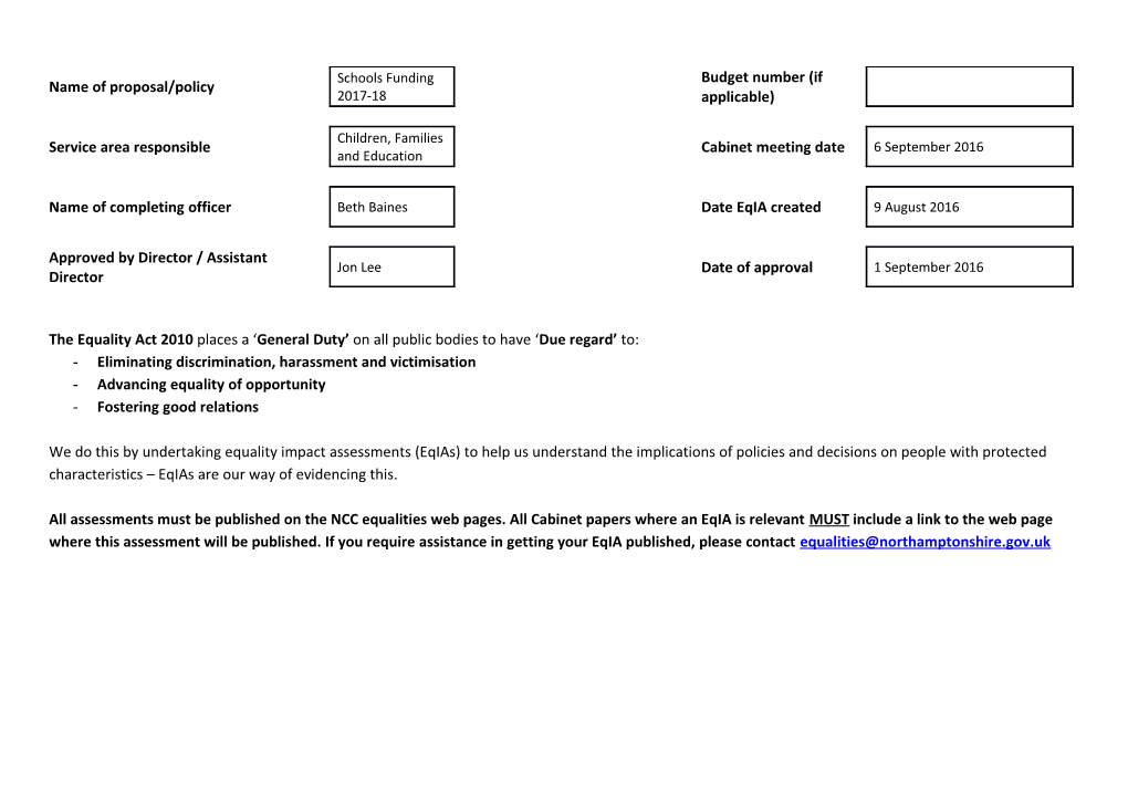 Equality Impact Assessment Template - 2013