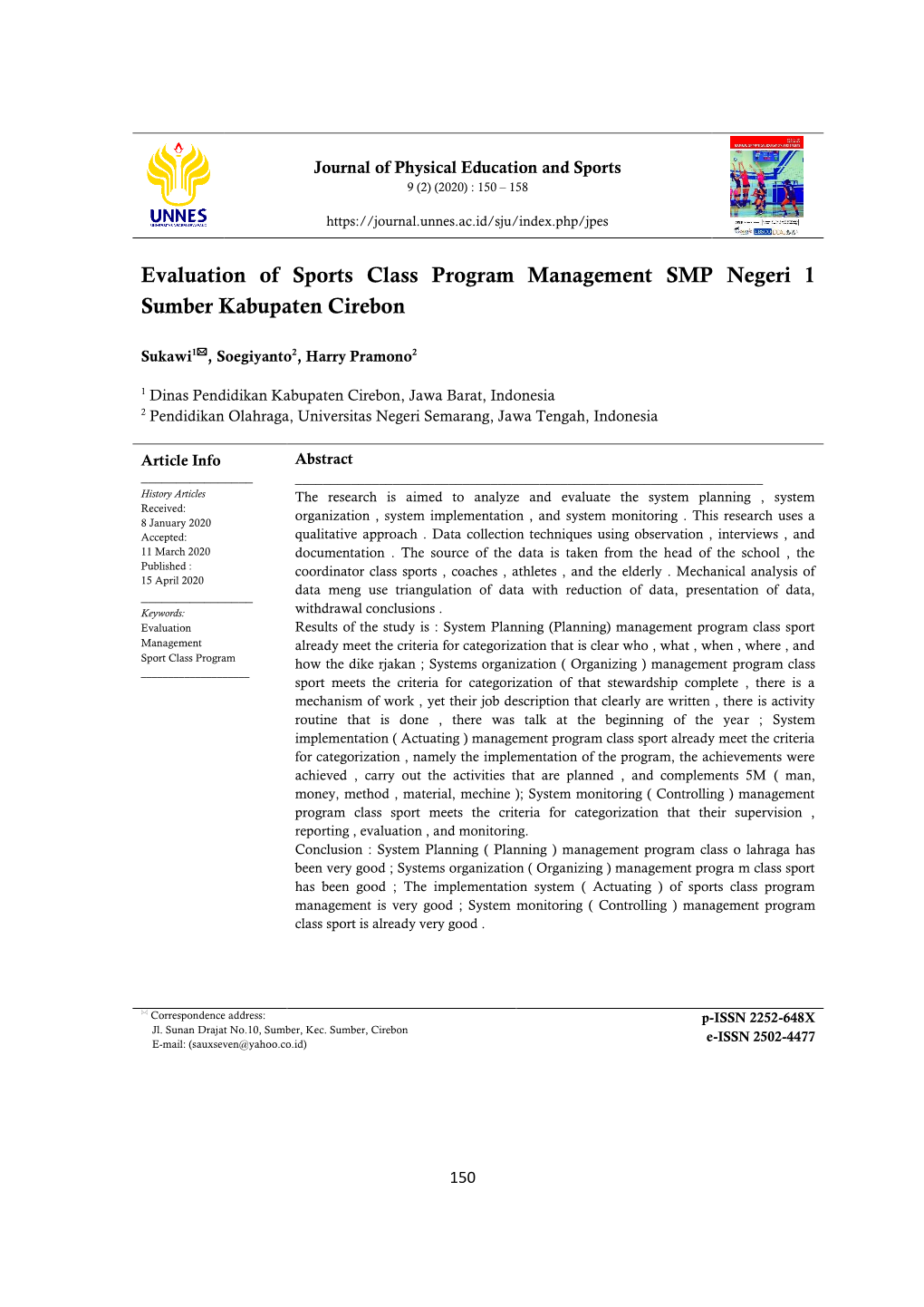 Evaluation of Sports Class Program Management SMP Negeri 1 Sumber Kabupaten Cirebon