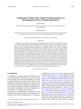 Classifications of Winter Euro-Atlantic Circulation Patterns: An
