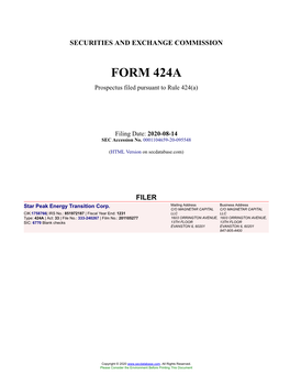 Star Peak Energy Transition Corp. Form 424A Filed 2020-08-14