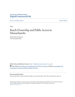 Beach Ownership and Public Access in Massachusetts Mark Harlow Robinson University of Rhode Island