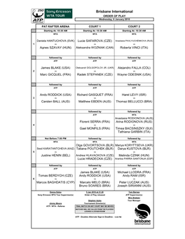 Order of Play Wednesday 6 January 2010