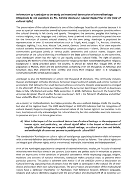 Azerbaijan to the Study on Intentional Destruction of Cultural Heritage (Responses to the Questions by Ms